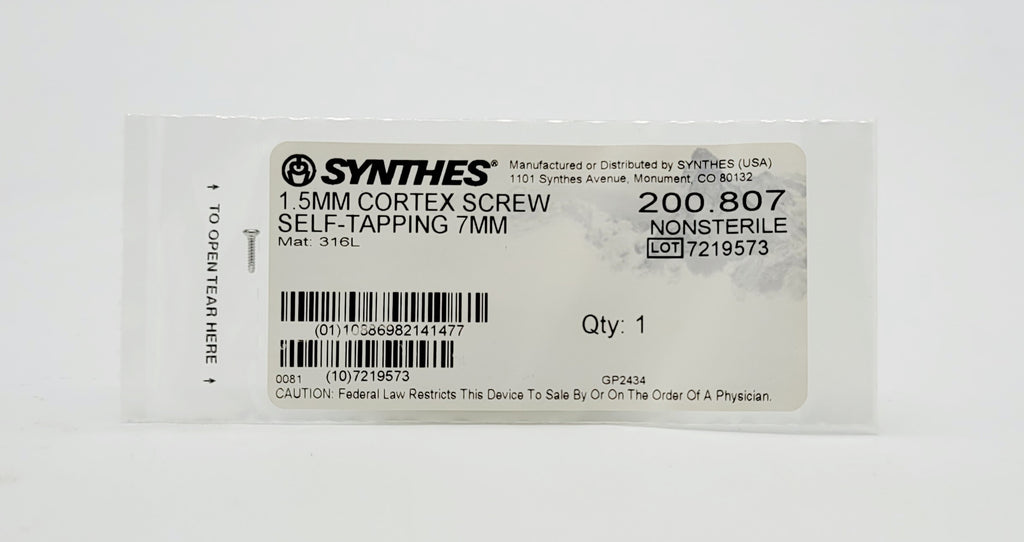 Synthes 200.807 1.5mm Cortex Screw Self-tapping 7mm