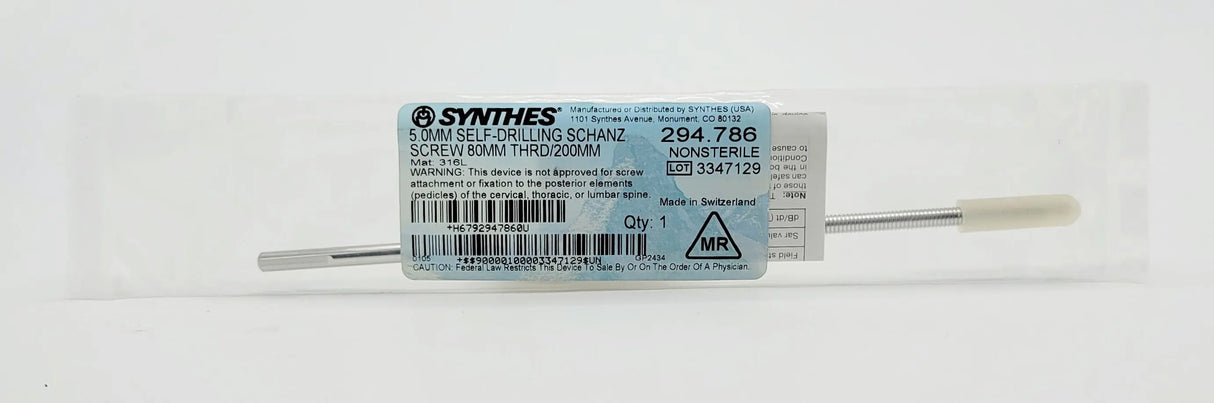 Synthes 294.786 5.0mm Self-drilling Schanz Screw 80mm Thread Length /200mm Synthes