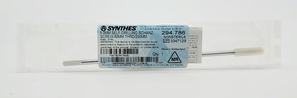 Synthes 294.786 5.0mm Self-drilling Schanz Screw 80mm Thread Length /200mm