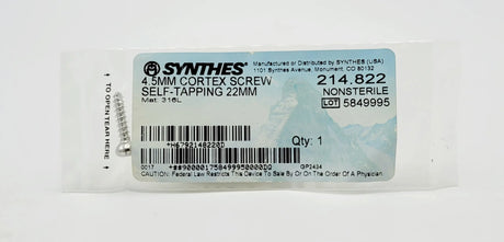 Synthes 214.822 4.5mm Cortex Screw Self-tapping 22mm Synthes