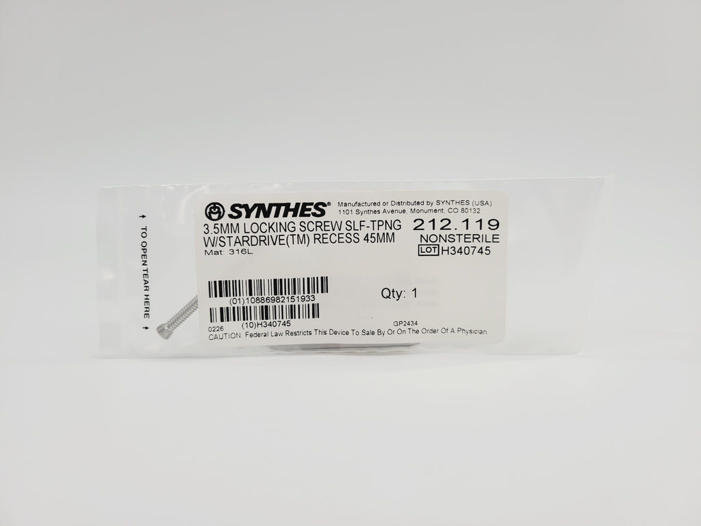 Synthes 212.119 3.5mm Locking Screw Slf-Tpng W/Stardrive Recess 45mm