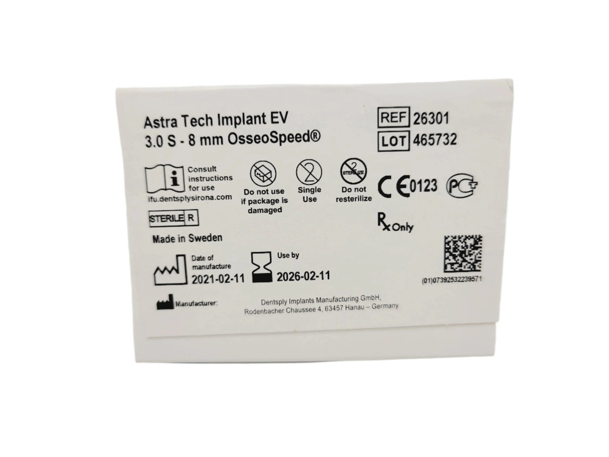 Dentsply Implants Manufacturing 26301 Astra Tech Implant EV 3.0 S - 8 mm OsseoSpeed Dentsply Implants Manufacturing