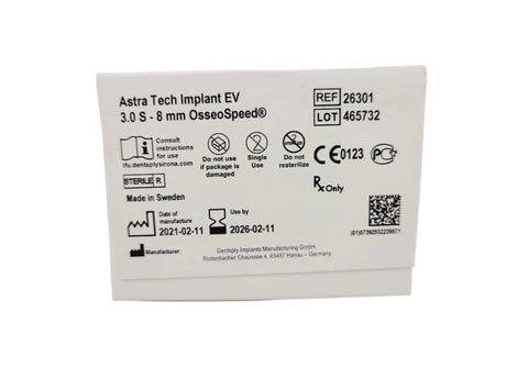 Dentsply Implants Manufacturing 26301 Astra Tech Implant EV 3.0 S - 8 mm OsseoSpeed Dentsply Implants Manufacturing