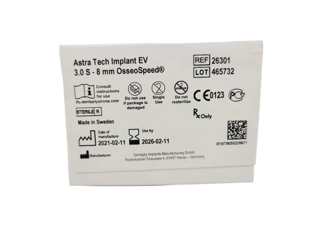 Dentsply Implants Manufacturing 26301 Astra Tech Implant EV 3.0 S - 8 mm OsseoSpeed Dentsply Implants Manufacturing