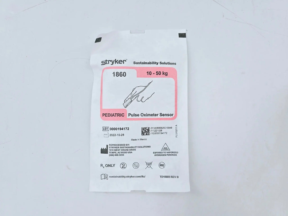 Stryker Sustainability 1860 10-50kg Pediatric Pulse Oximeter Sensor 20/CS Stryker