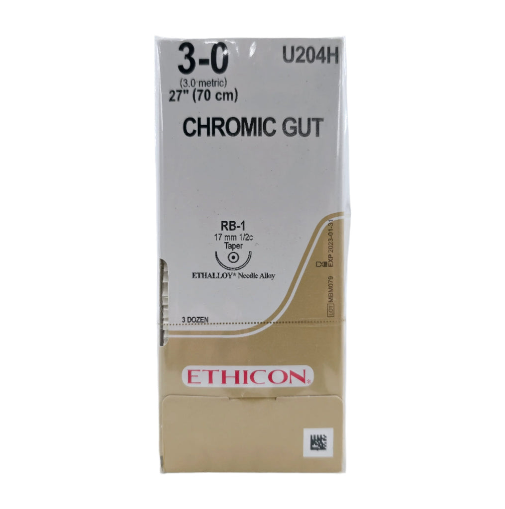 Ethicon U204H 3-0 Gut Chromic Naturally Brown 1x27" RB-1 Box of 36