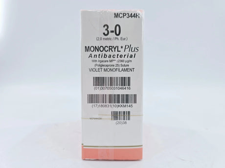 Ethicon MCP344H 3-0 Monocryl Plus Violet 1x36" CT-1 Box of 36 Ethicon