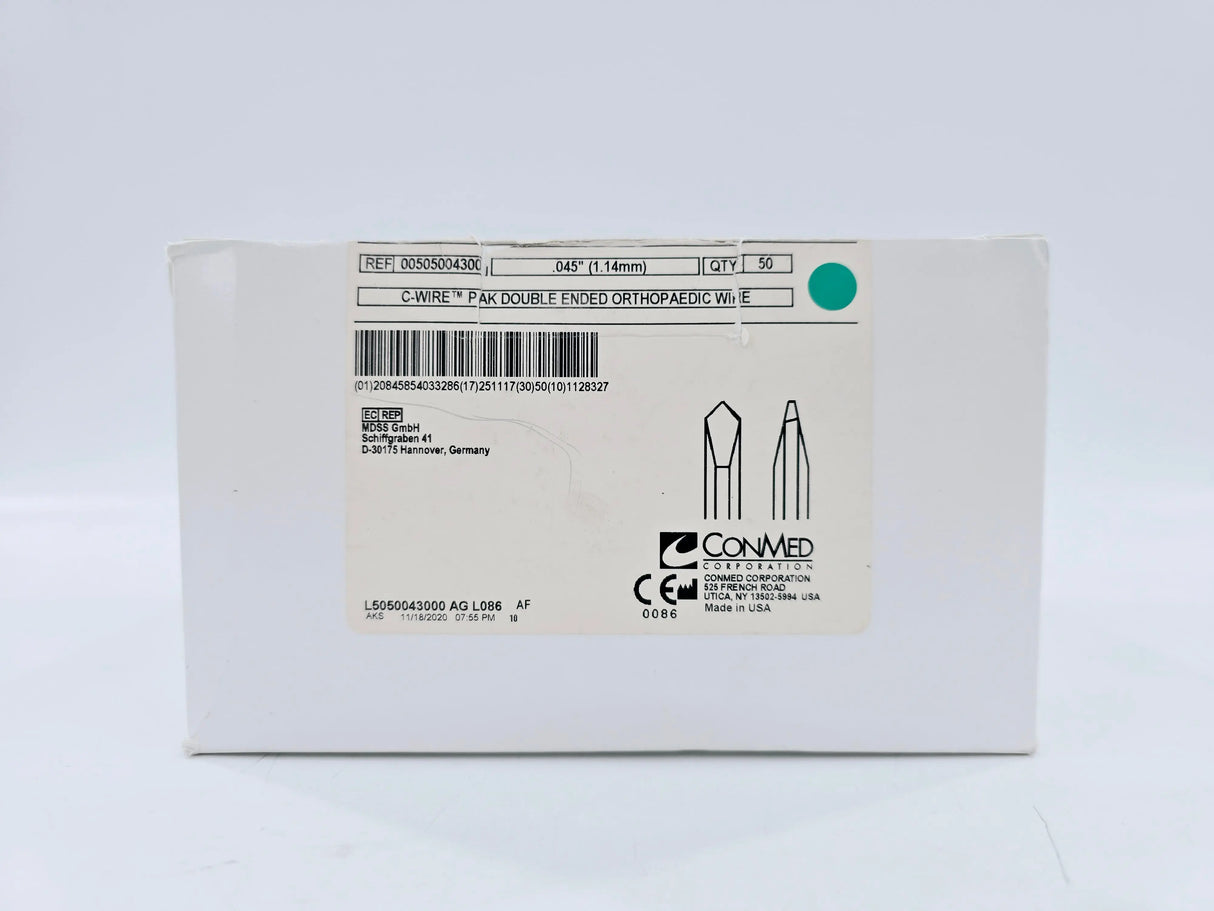 ConMed 00505004300 C-Wire Pak Double Ended Orthopaedic Wire, Spade .45" Box of 50 ConMed