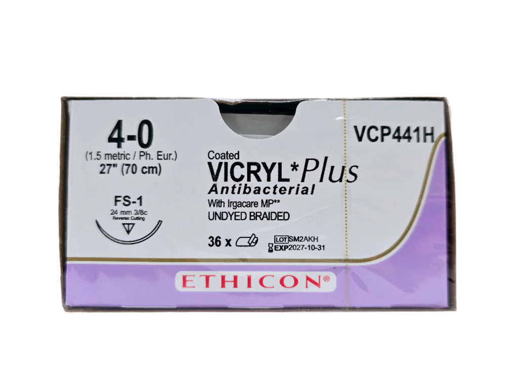 Ethicon VCP441H 4-0 COATED VICRYL PLUS UNDYED 1X27" FS-1 Box of 36