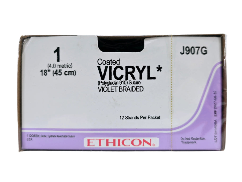 Ethicon J907G 1 COATED VICRYL VIOLET 12X18" TIE Box of 12