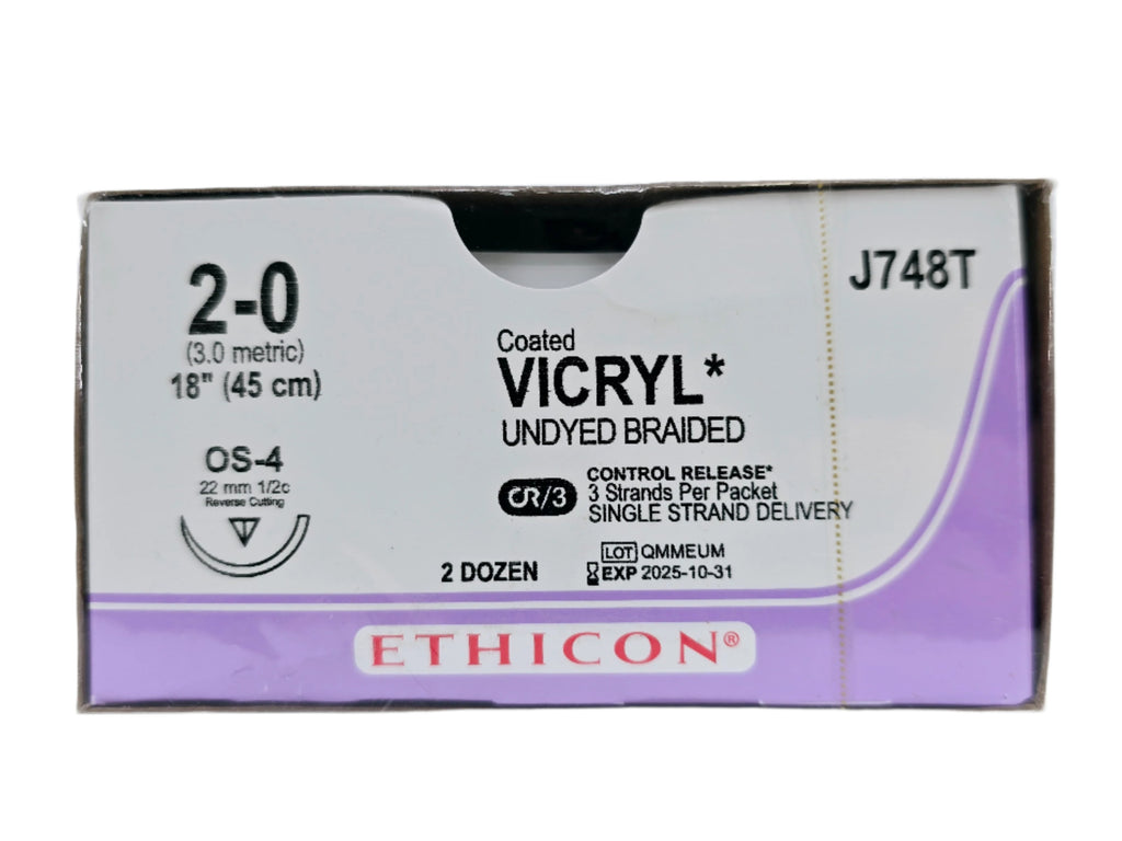 Ethicon J748T 2-0 Coated VICRYL Plus Violet 1X18" OS-4 Box of 24