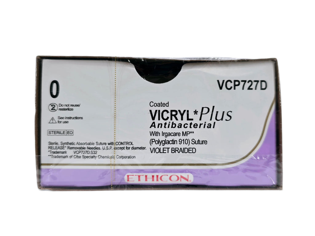 Ethicon VCP727D 0 COATED VICRYL PLUS VIOLET 8X18" CT-2 CR Box of 12