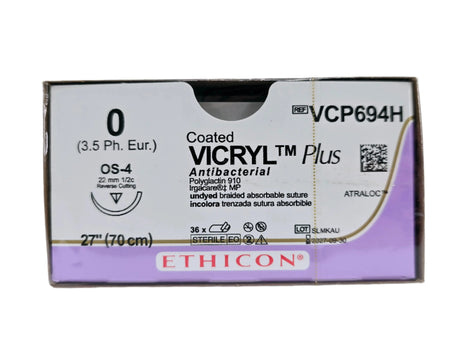 Ethicon VCP694H 0 COATED VICRYL PLUS UNDYED 1X27" OS-4 Box of 36 Ethicon