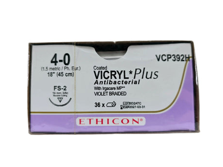 Ethicon VCP392H 4-0 Coated VICRYL Plus Violet 1X18" FS-2 Box of 36 Ethicon