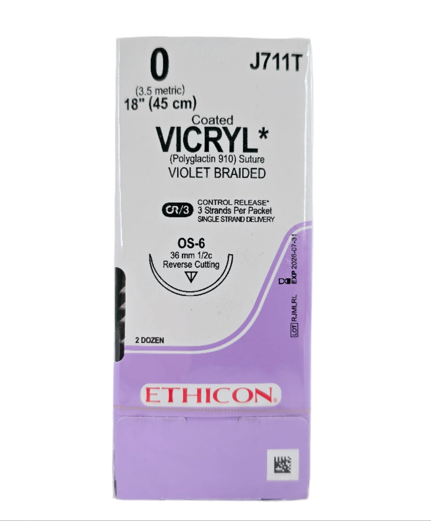 Ethicon J711T 0 Coated VICRYL Violet 1X18" OS-6 Box of 24