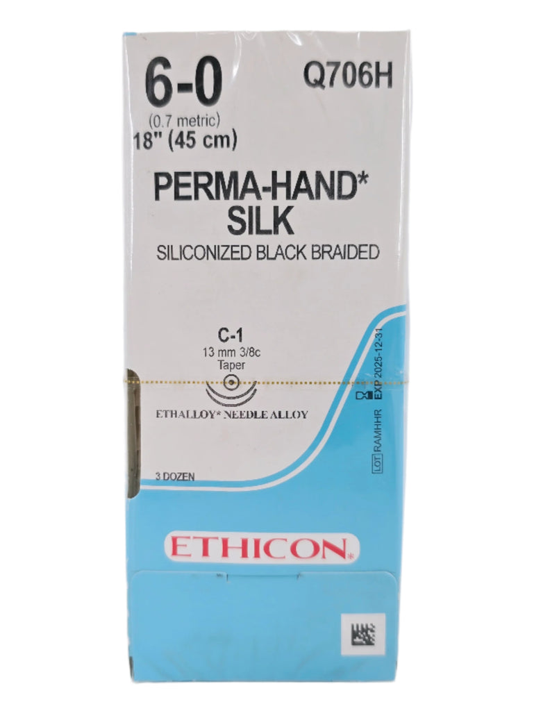 Ethicon Q706H 6-0 Perma-Hand Silk Black 1X18" C-1 Box of 36