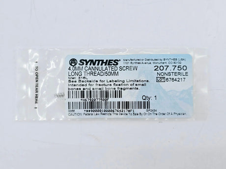 Synthes 207.750 4.0mm Cannulated Screw Long Thread 50mm Synthes