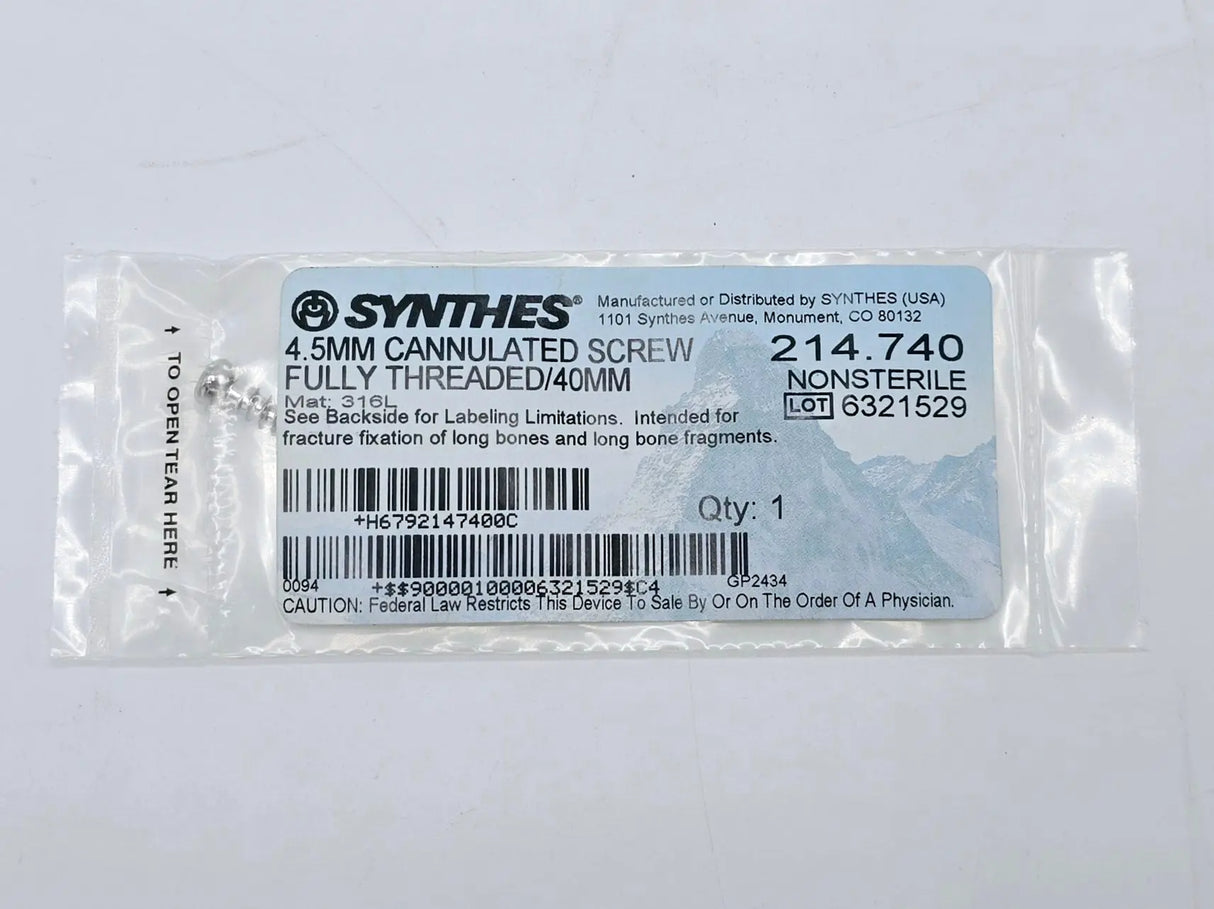 Synthes 214.740 4.5mm Cannulated Screw Fully Threaded/40mm Synthes