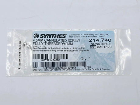 Synthes 214.740 4.5mm Cannulated Screw Fully Threaded/40mm Synthes
