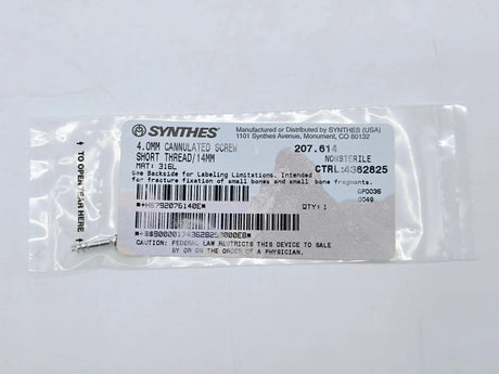 Synthes 207.614 4.0mm Cannulated Screw Short Thread/14mm Synthes
