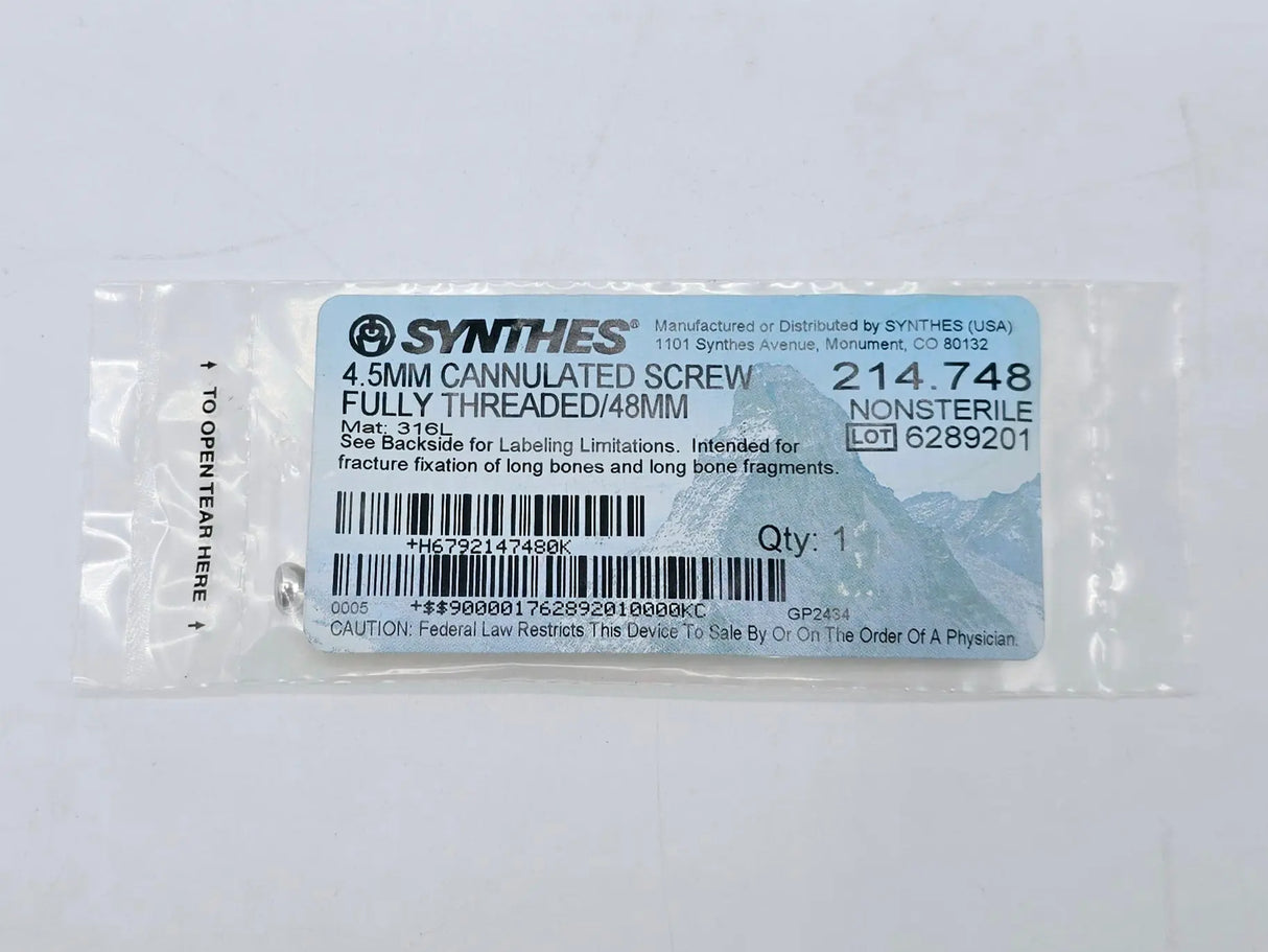 Synthes 214.748 4.5mm Cannulated Screw Fully Threaded/48mm Synthes