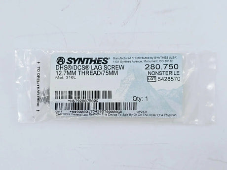 Synthes 280.750 DHS/DCS Lag Screw 12.7mm Thread/75mm Synthes