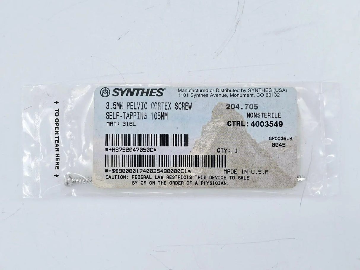 Synthes 204.705 3.5mm Pelvic Cortex Screw Self-Tapping 105mm Synthes