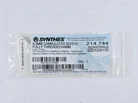 Synthes 214.744 4.5mm Cannulated Screw Fully Threaded/44mm Synthes