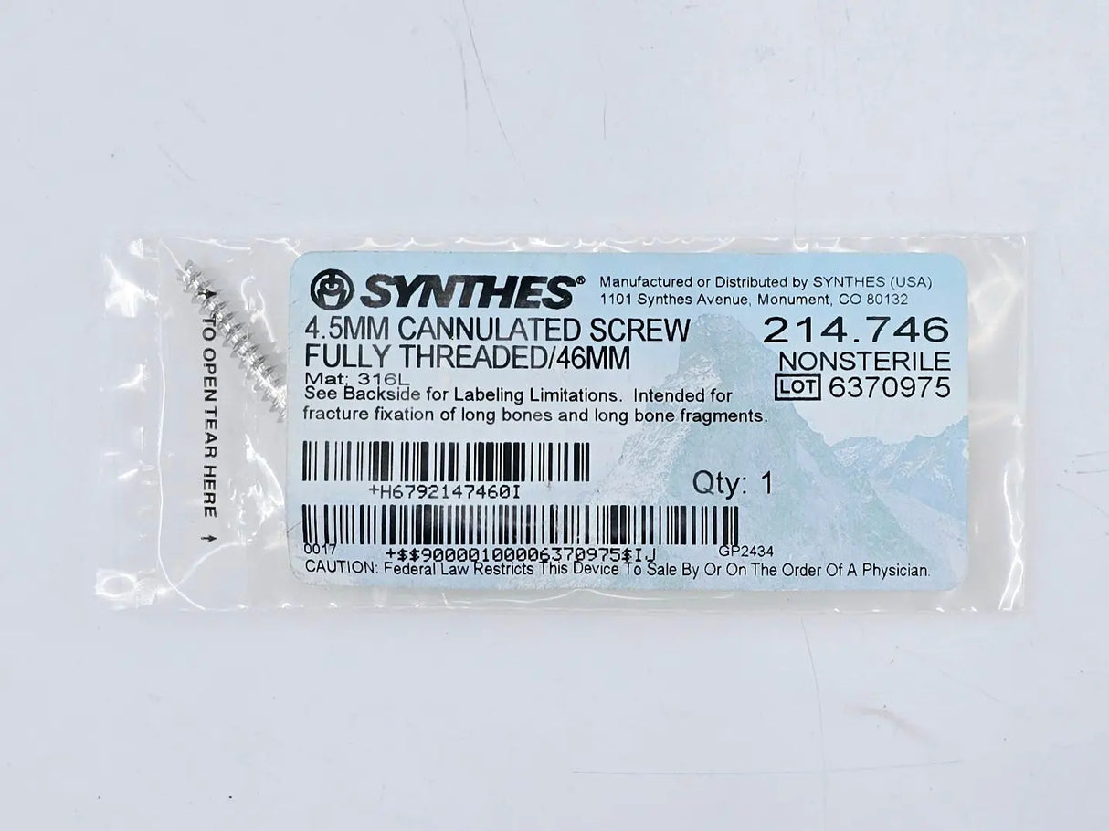 Synthes 214.746 4.5mm Cannulated Screw Fully Threaded/46mm Synthes