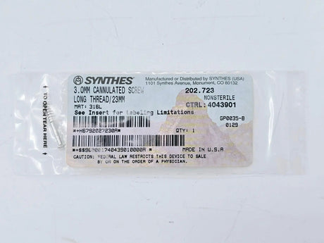 Synthes 202.723 3.0mm Cannulated Screw Long Thread/23mm Synthes