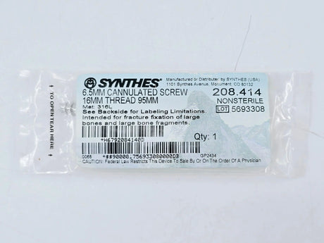 Synthes 208.414 6.5mm Cannulated Screw 16mm Thread/95mm Synthes