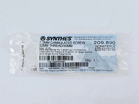 Synthes 209.890 7.3mm Cannulated Screw 32mm Thread/90mm Synthes