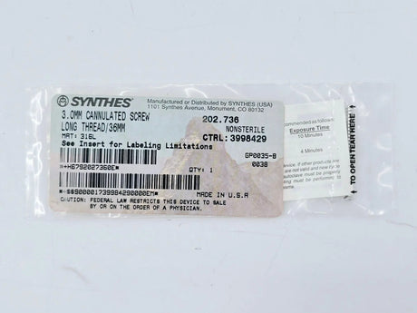 Synthes 202.736 3.0mm Cannulated Screw Long Thread/36mm Synthes