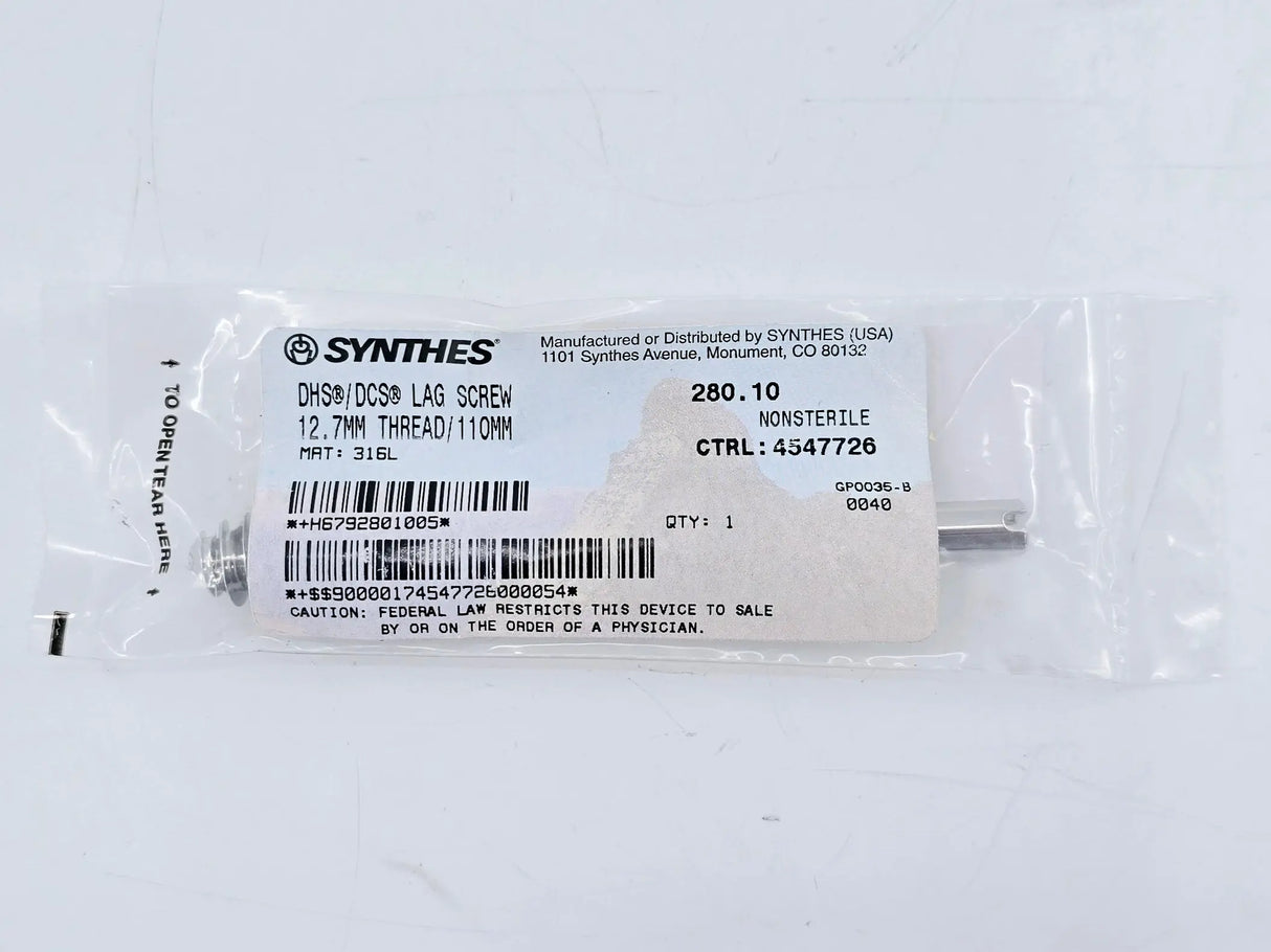 Synthes 280.10 DHS/DCS Lag Screw 12.7mm Thread/110mm Synthes