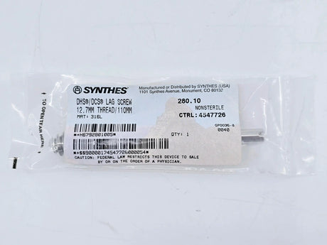 Synthes 280.10 DHS/DCS Lag Screw 12.7mm Thread/110mm Synthes