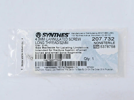 Synthes 207.732 4.0mm Cannulated Screw Long Thread/32mm Synthes