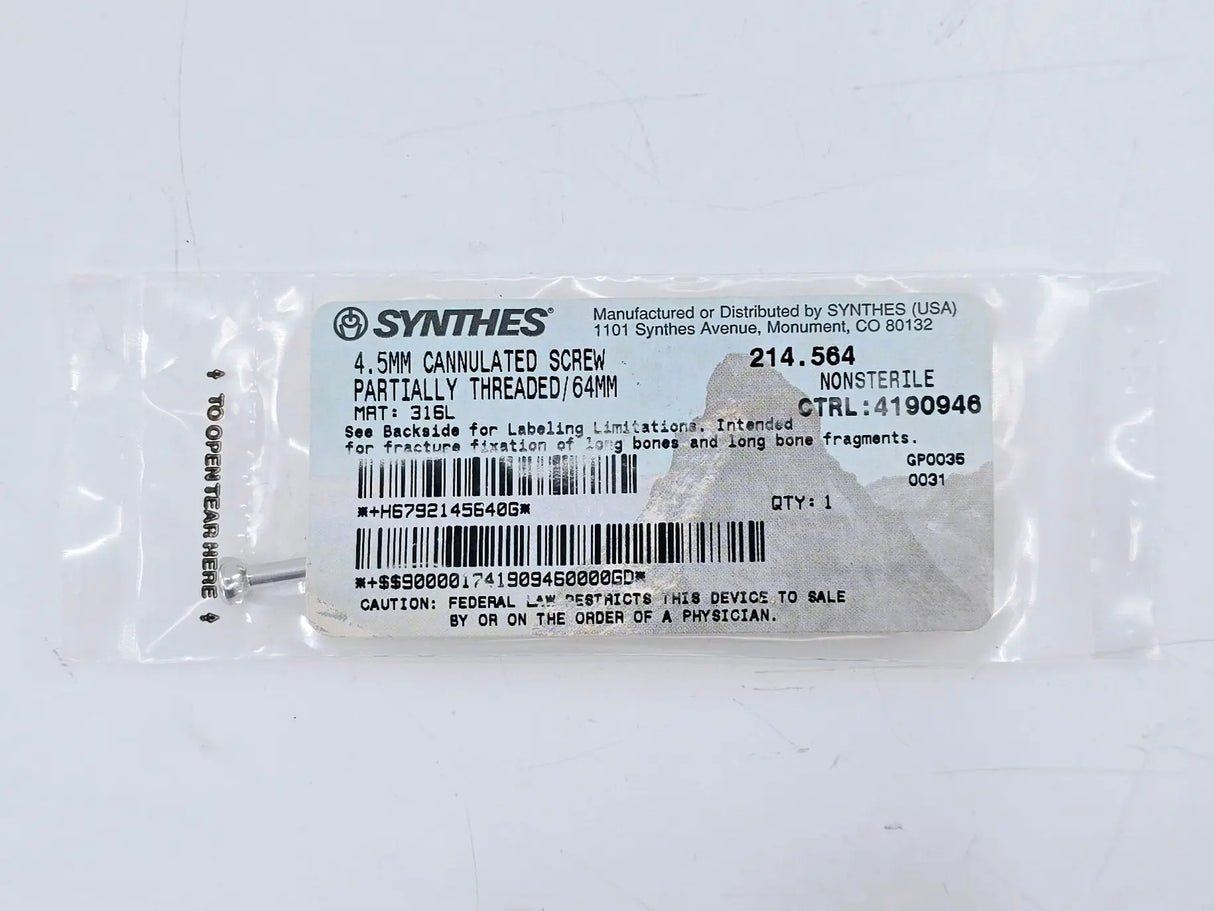 Synthes 214.564 4.5mm Cannulated Screw Partially Threaded/64mm Synthes