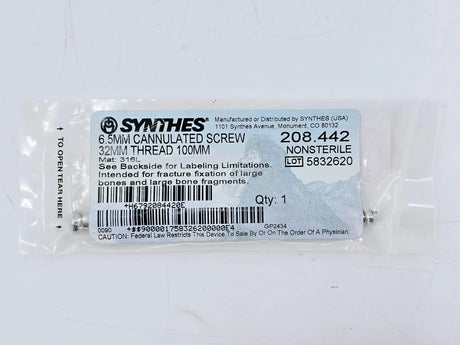 Synthes 208.442 6.5mm Cannulated Screw 32mm Thread 100mm Synthes