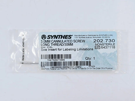 Synthes 202.730 3.0mm Cannulated Screw Long Thread/30mm Synthes