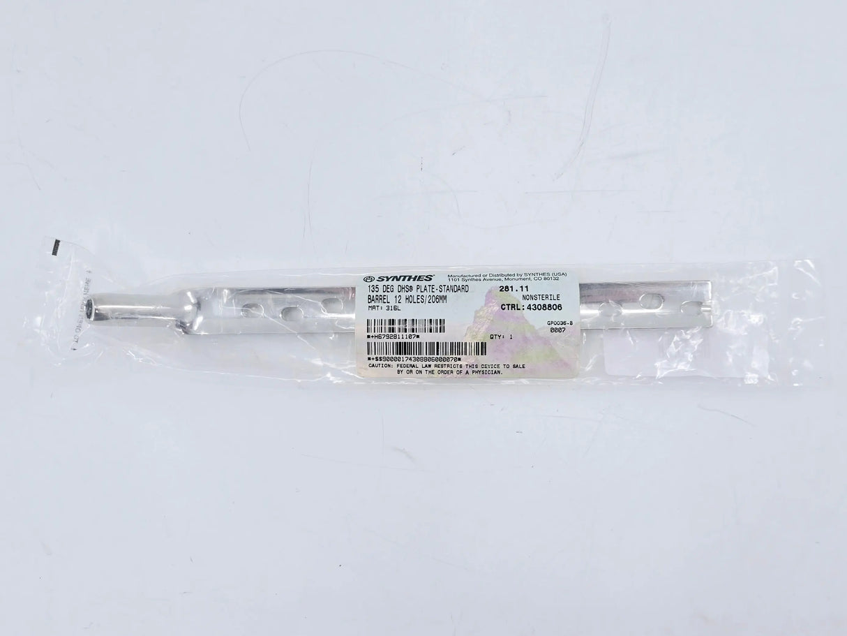 Synthes 281.11 135° DHS Plate-Standard Barrel 12 Holes/206mm Synthes