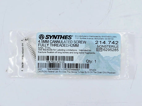 Synthes 214.742 4.5mm Cannulated Screw Fully Threaded/42mm Synthes
