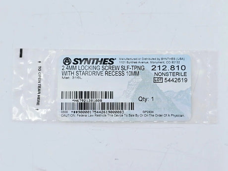 Synthes 212.810 2.4mm Locking Screw Self-Tapping w/ Stardrive Recess 10mm Synthes