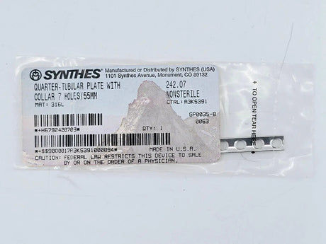 Synthes 242.07 Quarter-Tubular Plate w/ Collar 7 Holes/55mm Synthes