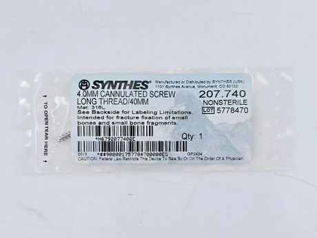 Synthes 207.740 4.0mm Cannulated Screw Long Thread/40mm Synthes