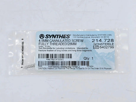 Synthes 214.728 4.5mm Cannulated Screw Fully Threaded/28mm Synthes