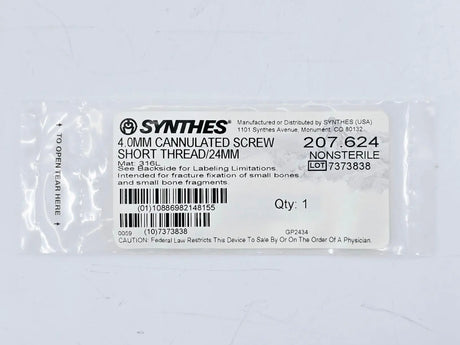 Synthes 207.624 4.0mm Cannulated Screw Short Thread/24mm Synthes
