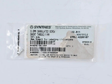 Synthes 202.611 3.0mm Cannulated Screw Short Thread/11mm Synthes