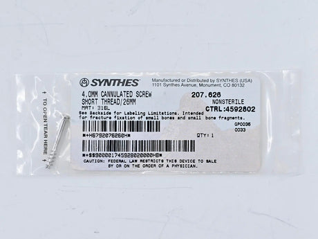 Synthes 207.626 4.0mm Cannulated Screw Short Thread/26mm Synthes