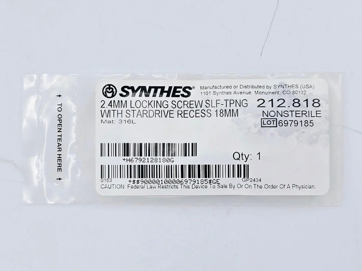 Synthes 212.818 2.4mm Locking Screw Self-Tapping with Stardrive Recess 18mm Synthes