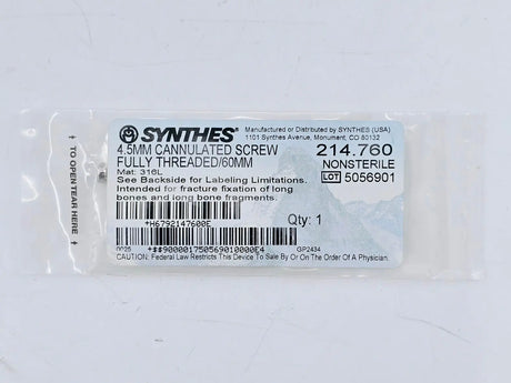 Synthes 214.760 4.5mm Cannulated Screw Fully Threaded/60mm Synthes